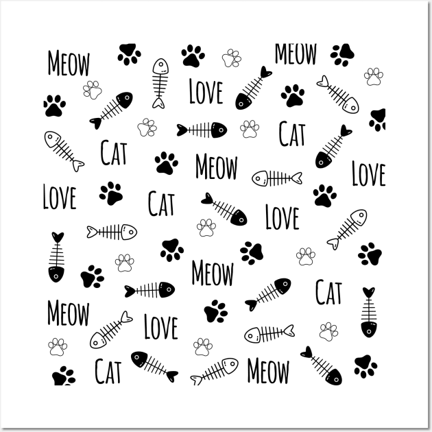 Love Cat Meow Pattern Wall Art by KA Creative Design